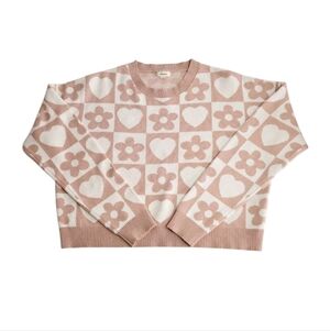 Debut Women’s Hearts & Flowers Design Long Sleeve Sweater Size Medium